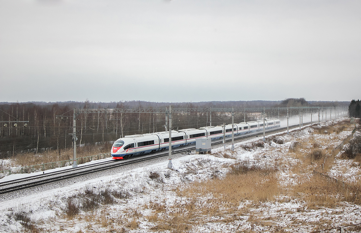 Электропоезд ЭВС1-10 «Сапсан» проследует станцию Леонтьево